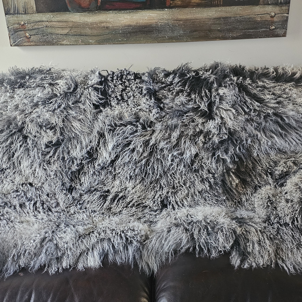 Elegant Black and Gray Faux Fur Throw Blanket
